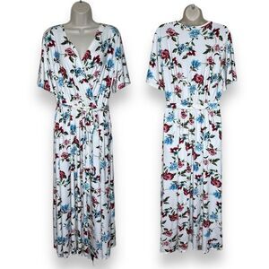 Frumos Surplice Wrap Maxi Dress Cream Floral Short Flutter Sleeve Women Size 1XL